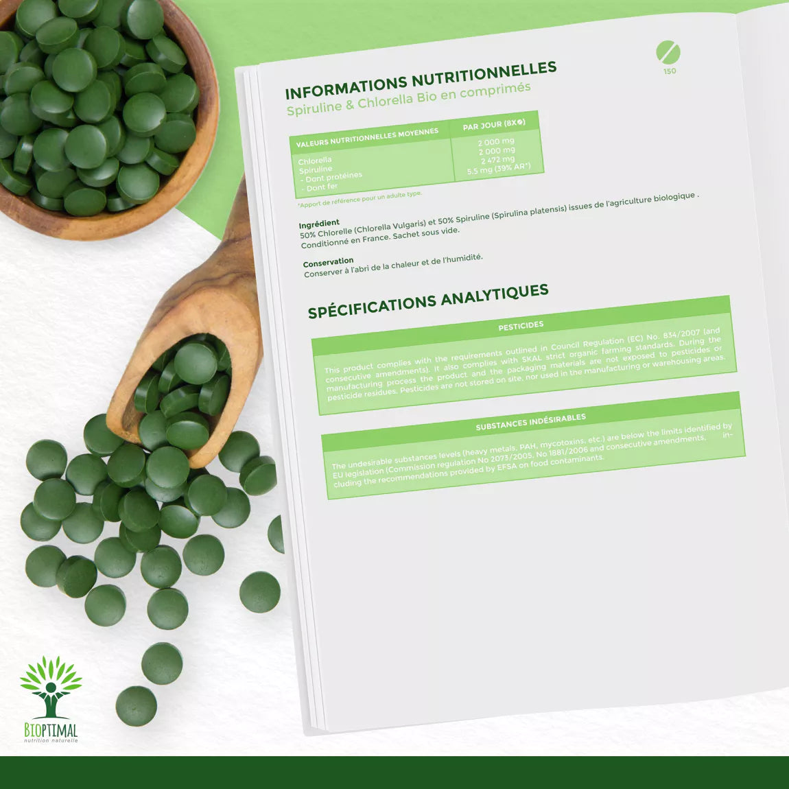 spiruline et chlorella bio en comprimé