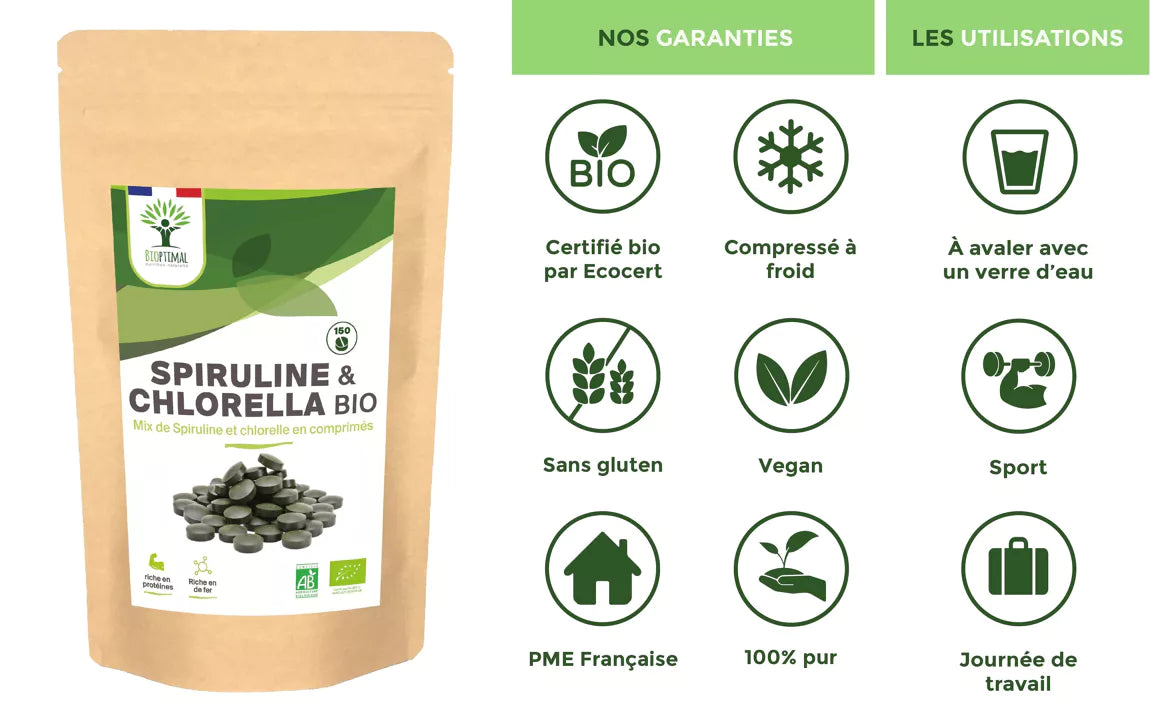 spiruline et chlorella bio en comprimé