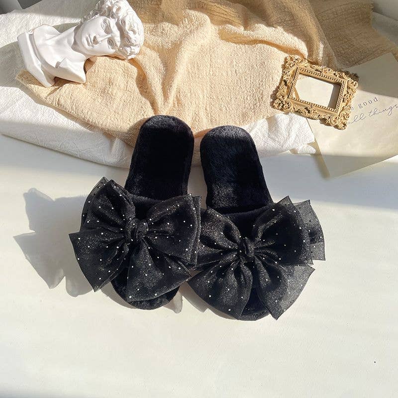 Chaussons femme hiver avec nœud en organza