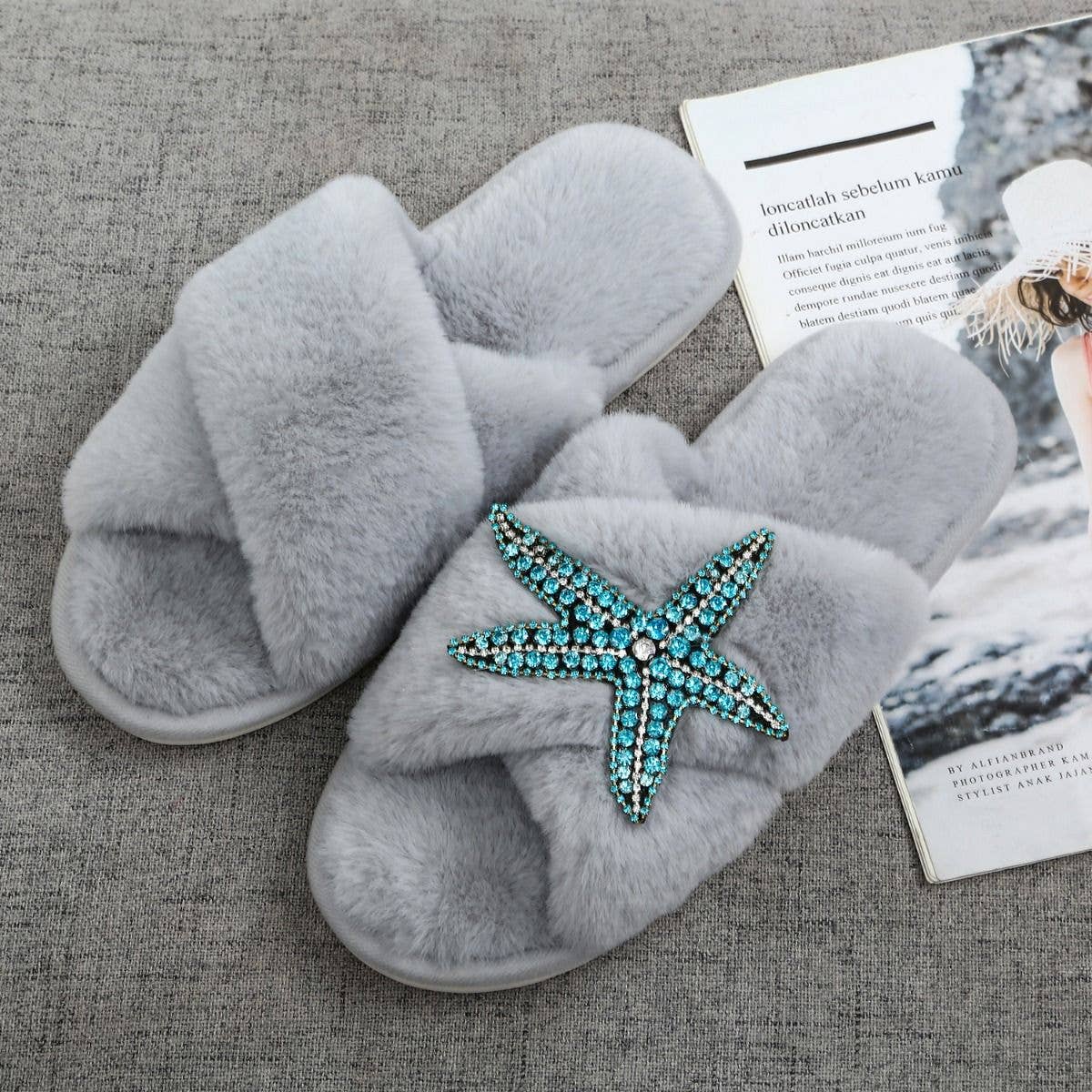 Chaussons femme hiver étoile de mer bleu - épuisé