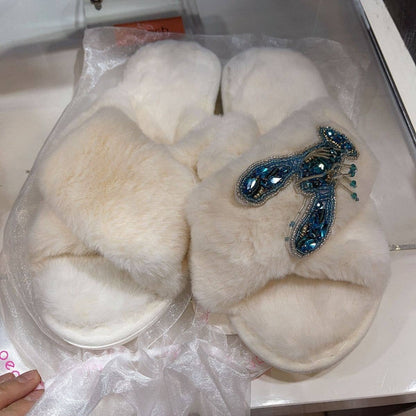 Chaussons femme hiver avec bijoux homard bleu